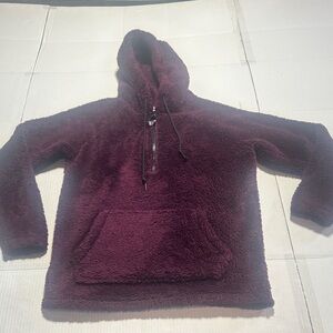 PINK Victorias Secret Plush Burgundy quarter zip Hoodie w kangaroo pocket & hood